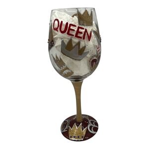 Lolita "The Queen" Hand Painted Wine Glass Crowns Rhinestones Gold Red 9in READ